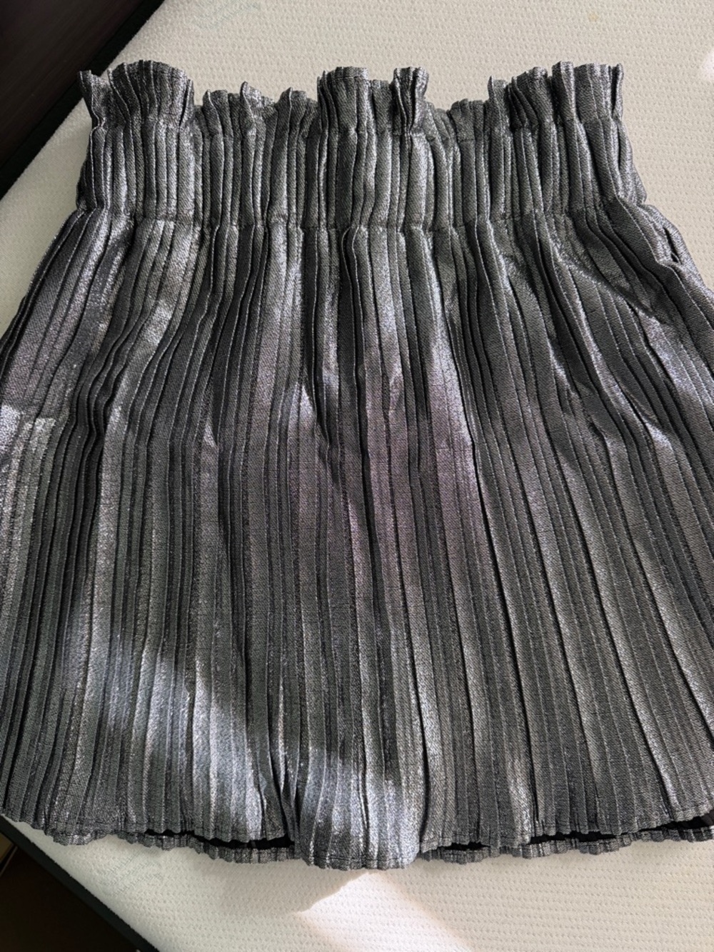 Zara Metallic Silver-Black Pleated Skirt
